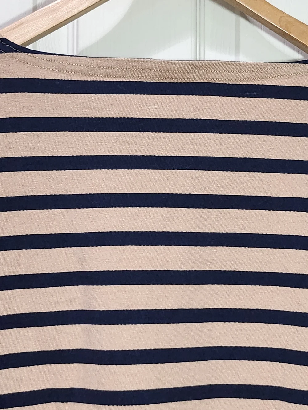J.Crew Striped Boatneck Top Beige Navy Blue 100% Cotton Size L